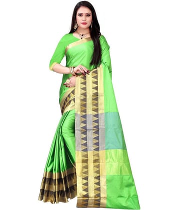 Kanooda Prints Jacquard Woven Saree With Unstitched Blouse Piece ( Multicolor )