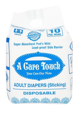 ACT Adult Diaper Taped Type Large (L) Size 10 Count | 38-60 inch Waist | Unisex Leak Proof Odour Lock Anti-Bacterial Breathable Diaper for Elderly Men Women | High Absorbency Incontinence Care (Pack of 2)
