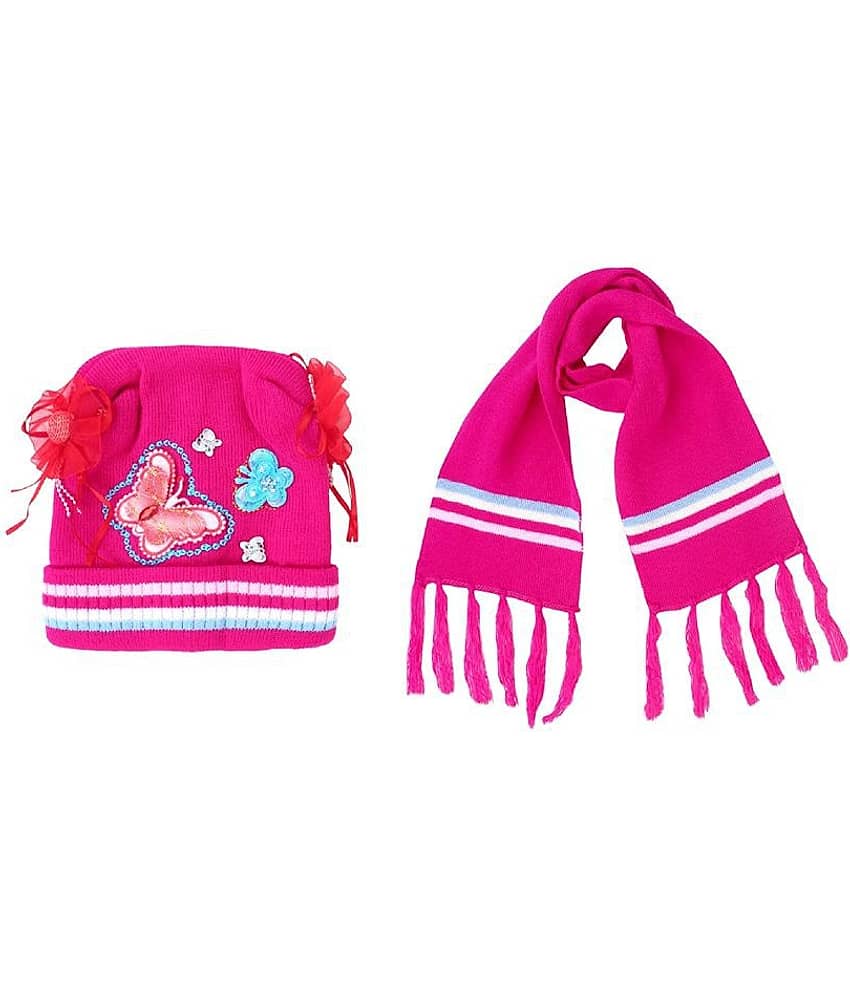 Zacharias Girls Kids Woolen Winter Cap & Muffler (Pack Of 2)