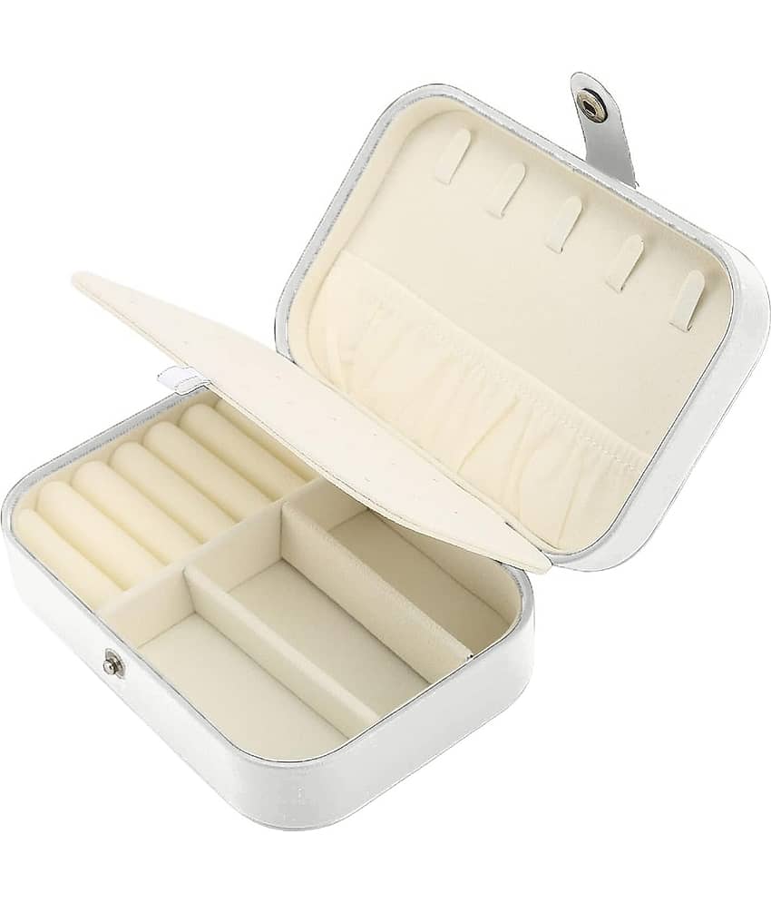 Jewellery Organiser PU Leather Zipper Portable Storage Box with Divider Container