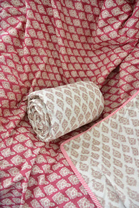 Elegant Ruby Pink Bagru Print Dohar | Handcrafted Comfort Single (Pair) Elegant Ruby Pink Bagru Print Dohar | Handcrafted Comfort Single (Pair)