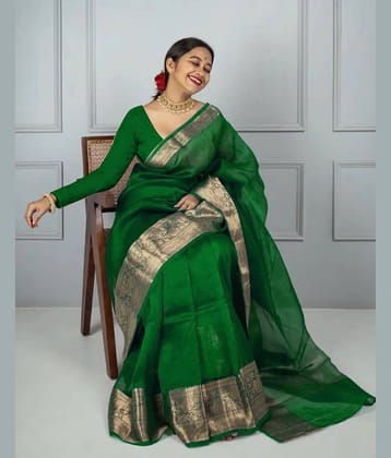 Samah Organza Dyed Saree With Unstitched Blouse Piece ( Pink )