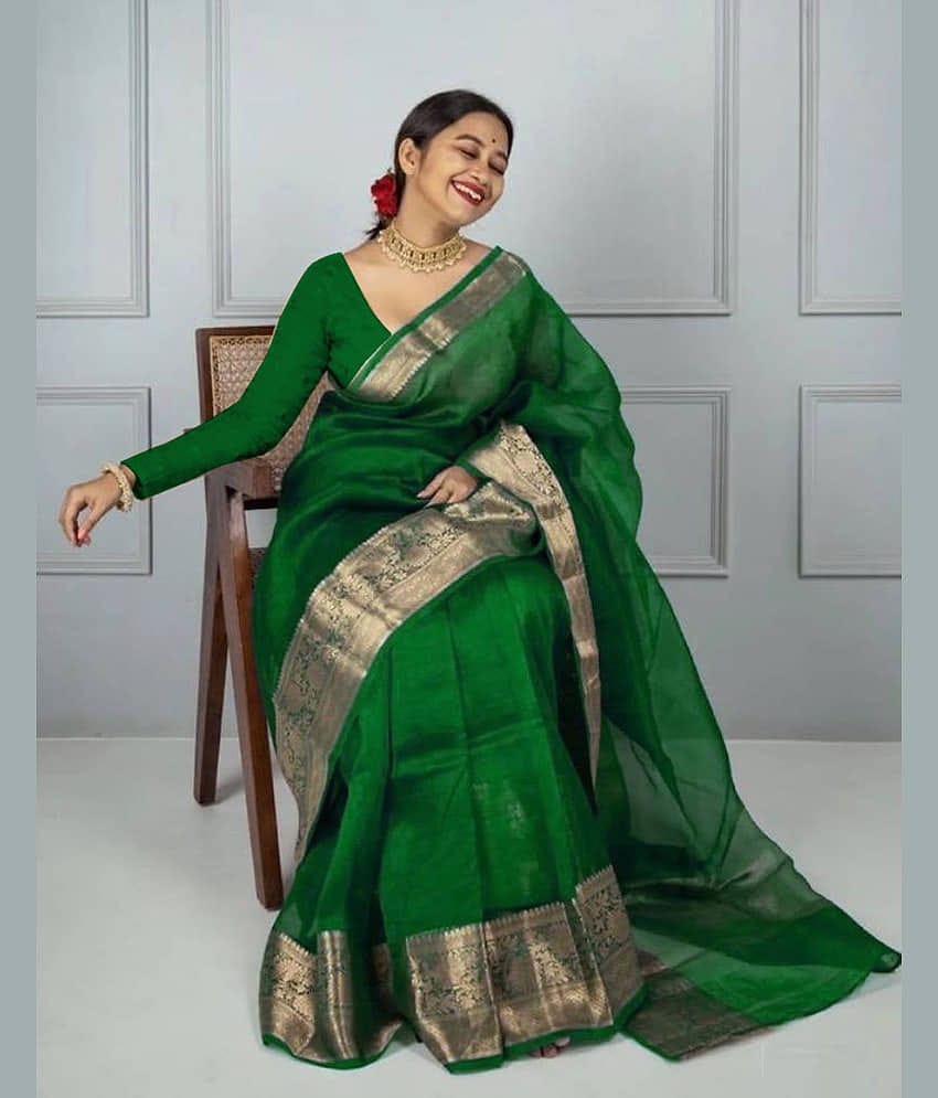 Samah Organza Dyed Saree With Unstitched Blouse Piece ( Pink )