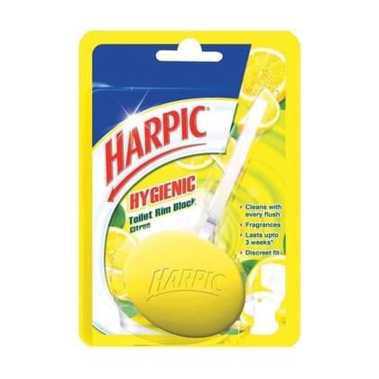 Harpic Hygienic Toilet Cleaner Rim Block, Citrus - 26 g | Toilet Flush Cleaner Blocks
