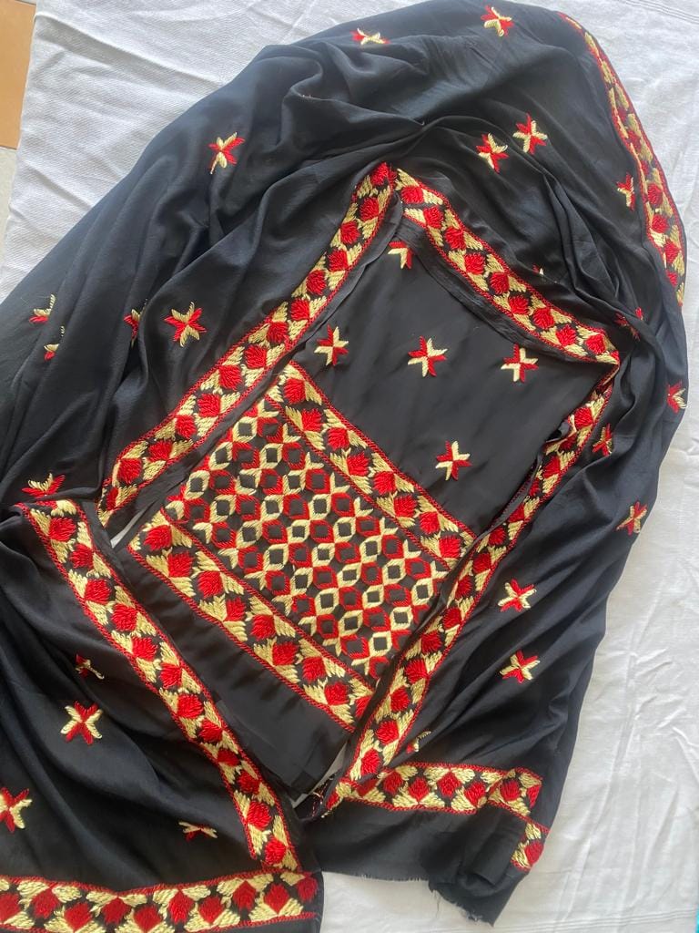 Hand Embroidery Punjabi Pure Crepe Suit with Duppta