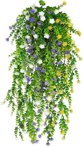 Artificial Hanging Plants, Monstera Leaves Ivy Vine Faux Greenery Tropical Palm Leaves Hanging Plants UV Resistant