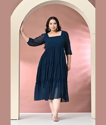 PrettyPlus by Desinoor.com Women Georgette Self Design Fit & Flare Dress ( Teal )