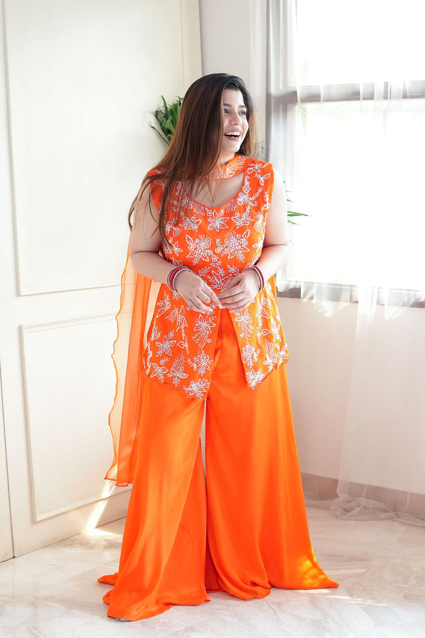Sukoon Orange Embroidered Suit-L