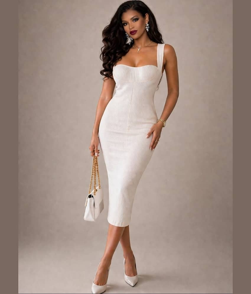 wanquila Women Lycra Bodycon Dress ( Cream )