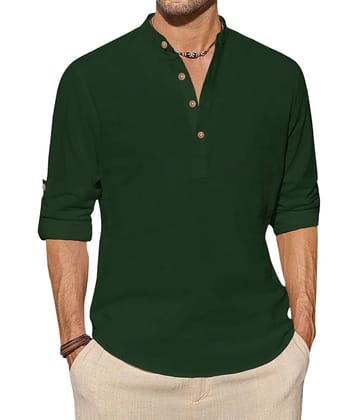 VIMASUTI Cotton Plain Shirt Style Kurta For Men ( Green )