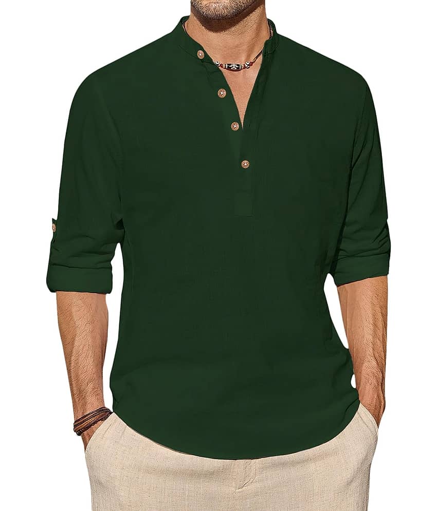 VIMASUTI Cotton Plain Shirt Style Kurta For Men ( Green )