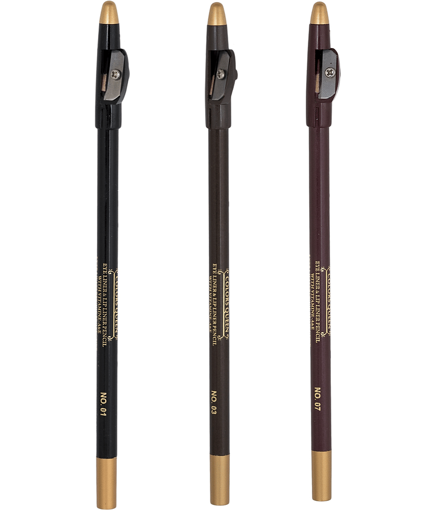 Colors Queen LL-13 Lip Liner Pencil Black+ Dark Brown +Brown Black Pack of 3 6