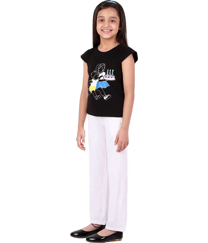Kids Cave Pack of 2 Girls 100% Cotton T-shirt With Pants ( Black )