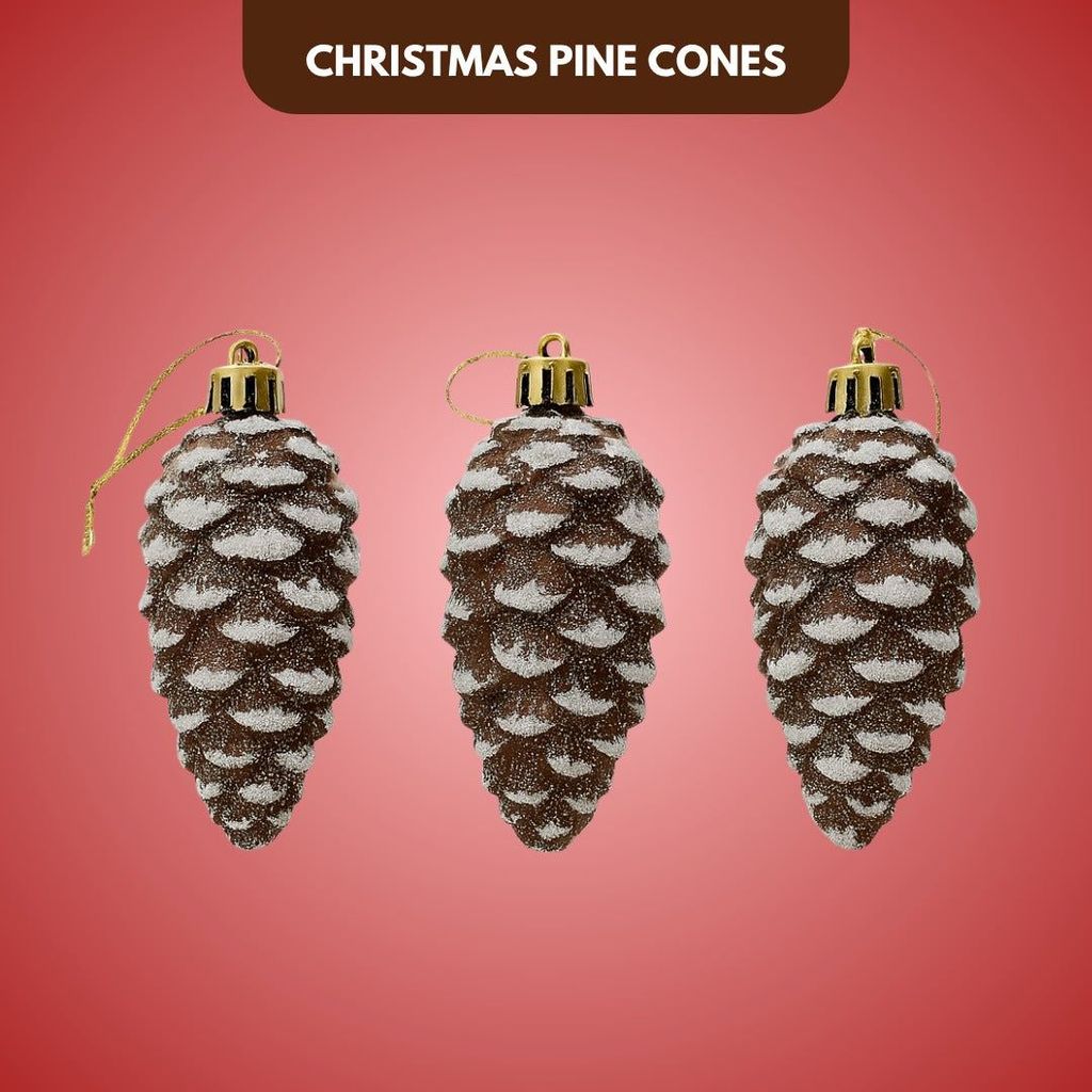 Artificial Christmas Pine Cones with Snow Dust - 3PC - Party and Festive Needs | Buy online on ZillyBuy