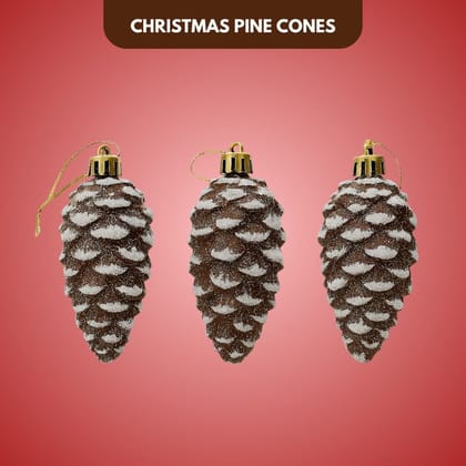 Artificial Christmas Pine Cones with Snow Dust - 3PC