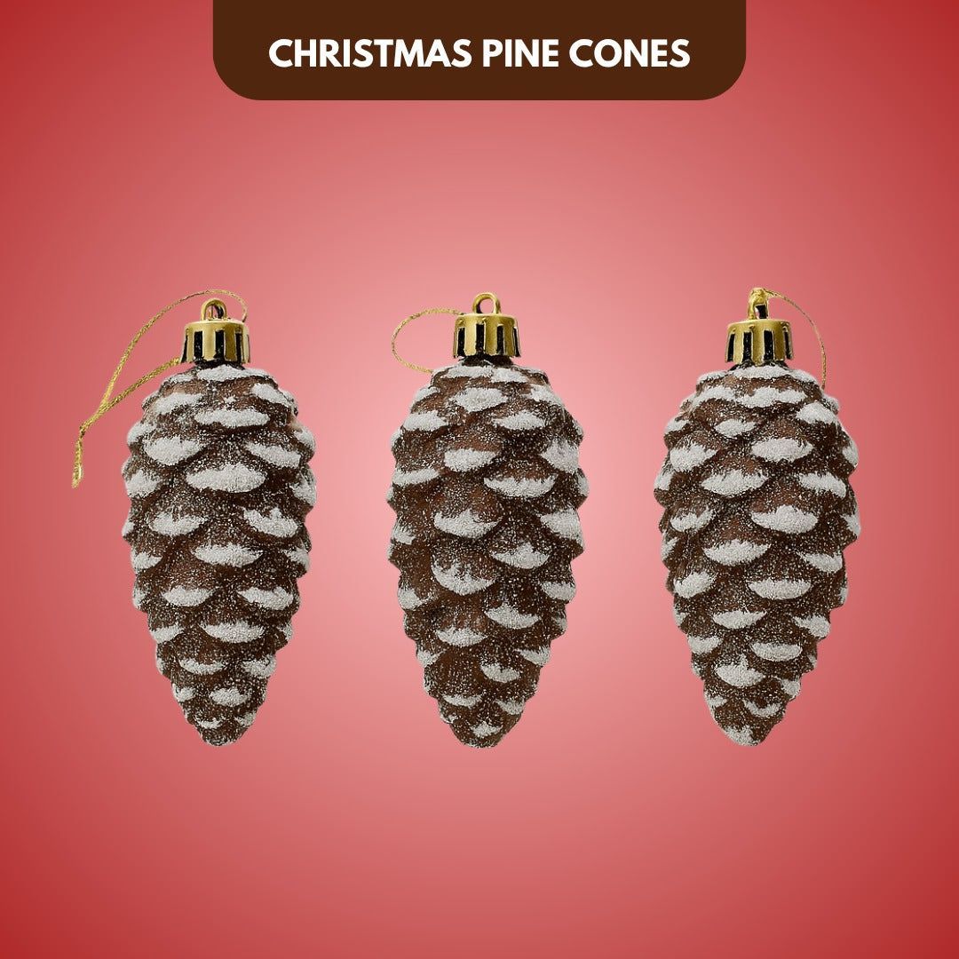 Artificial Christmas Pine Cones with Snow Dust - 3PC