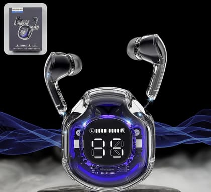 Wireless Bluetooth 5.3 Earbuds with ENC Noise Cancellation, Dual Microphones, 200mAh Battery, Transparent LED Display In-Ear Earphones