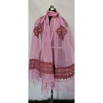 Ajrak Applique Kota Doria Glowing Pink Dupatta