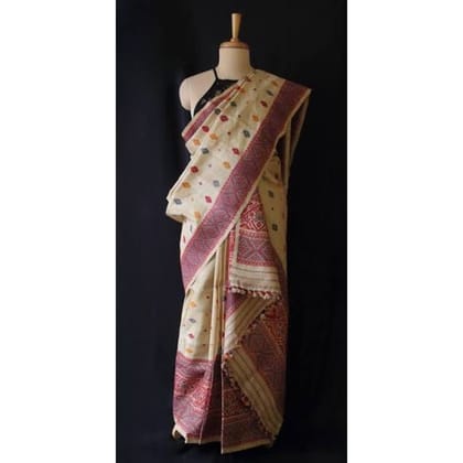 Traditional Woven Off-White Saree with Red Border