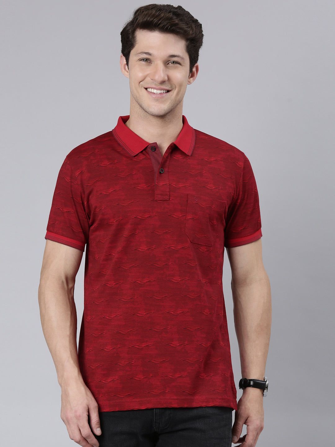 Classic Polo Men's Half Sleeve Red Polo Neck Cotton Blend Slim Fit T-Shirt | BELLO - 301 A SF P