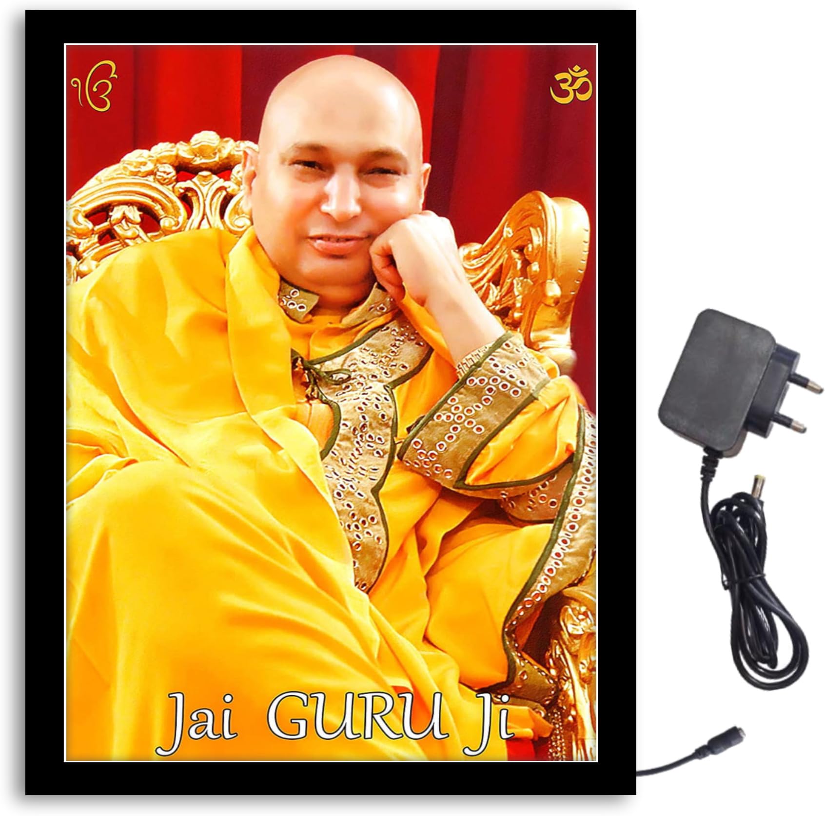 NOKKES Jai Guru Ji Bade Guru ji Sawroop Guru Ji Light Photo Frame 8X10 inch Led Light photo Frame With Light Adaptor Led Light Photo Frame Black Color Photo Frame_AQW227