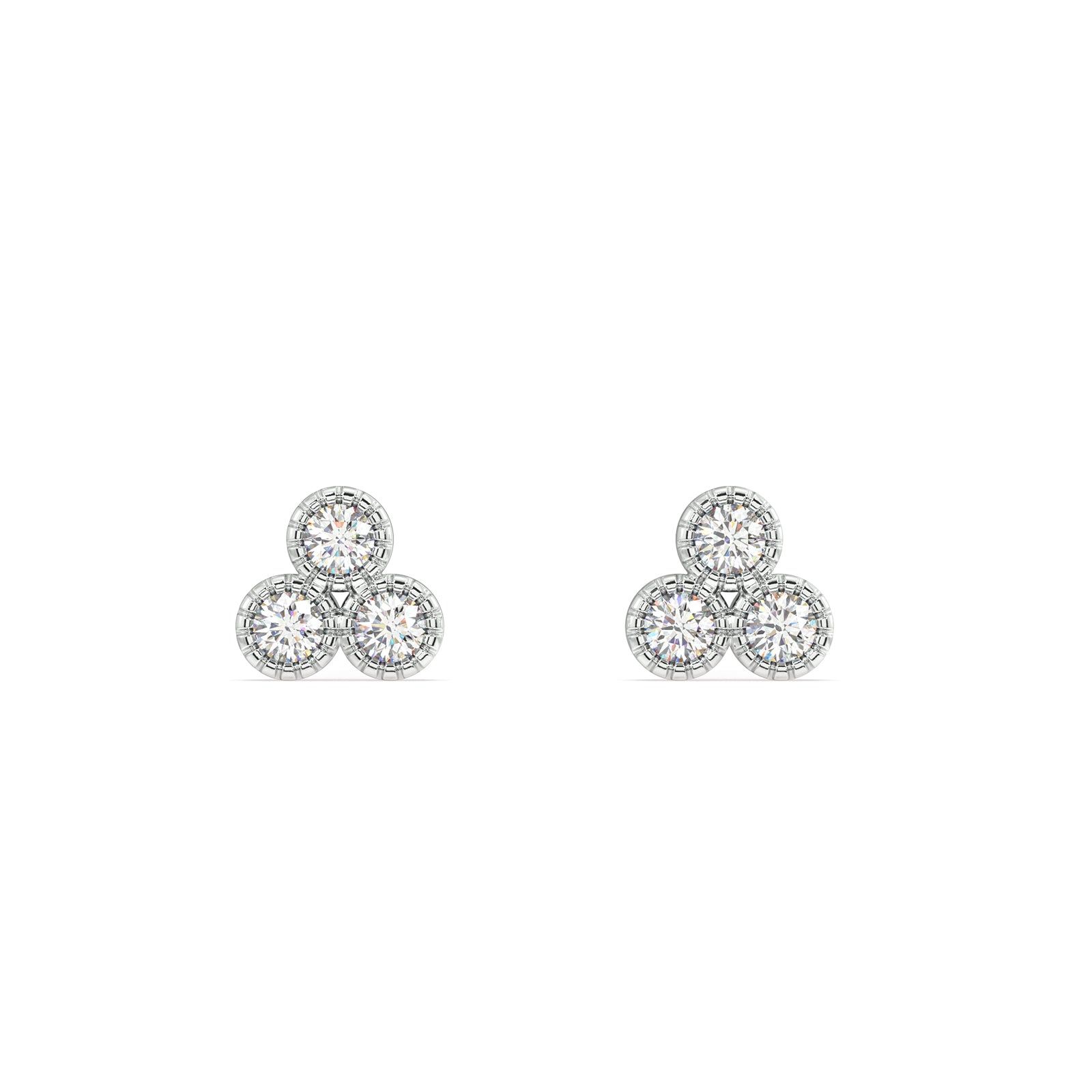 Symmetry Three Stone Stud Pair-Rhodium plated / Pair