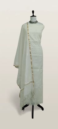 Chikankari Mul Chanderi Dress Material Ivory Floral Yoke