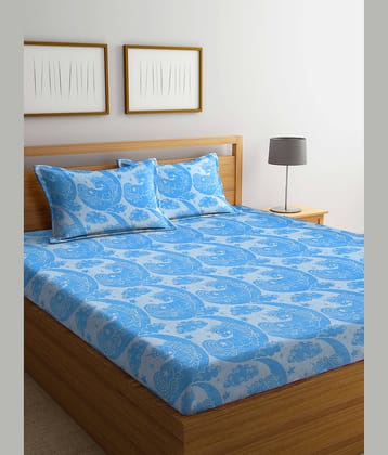 FABINALIV Cotton Graphic 1 Double Bedsheet with 2 Pillow Covers - Blue