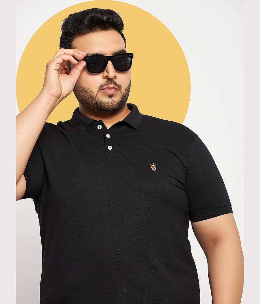 RELANE Pack of 1 Cotton Blend Regular Fit Solid Half Sleeves Men's Polo T Shirt ( Black )