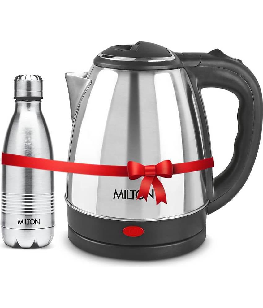 Milton Combo Set Go Electro 1.5 Ltrs Electric Kettle and Duo DLX 350 ml- Silver Thermosteel Hot or Cold Stainless Steel Water Bottle
