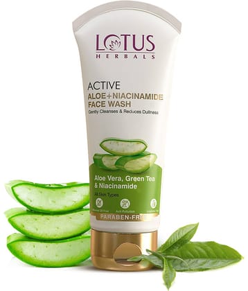 Lotus Herbals ACTIVE ALOE + NIACINAMIDE 100% Aloe Vera Gel with Vitamin E FACE WASH 100g (Pack of 1)