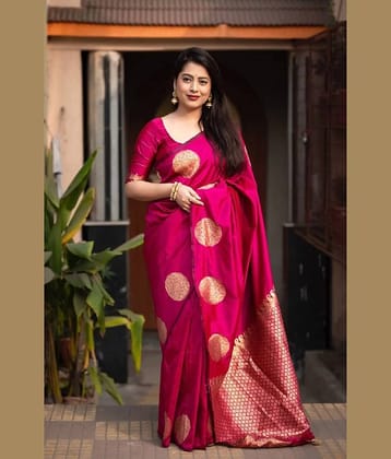 Apnisha Banarasi Silk Embellished Saree With Unstitched Blouse Piece ( Pink )