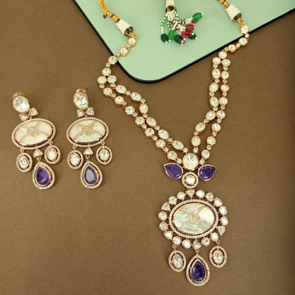 Mother of pearl (MOP), Polki with Amethyst layered necklace set