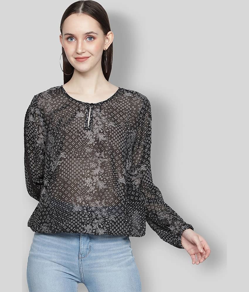 NUEVOSDAMAS Women's Georgette Regular Top ( Black )