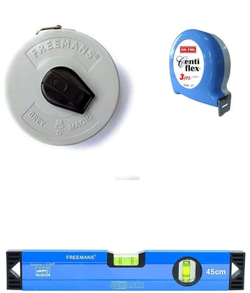 Freemans Grey Magic 7.5 Mtr Measuring Tape/Centi Flex 3 Mtr Measuring Tape/Spirt Level 45 cm.