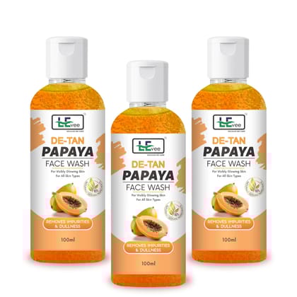LEvee Detan Papaya Facewash for Men & Women. Pack of 3 | Face Wash (300 ml)
