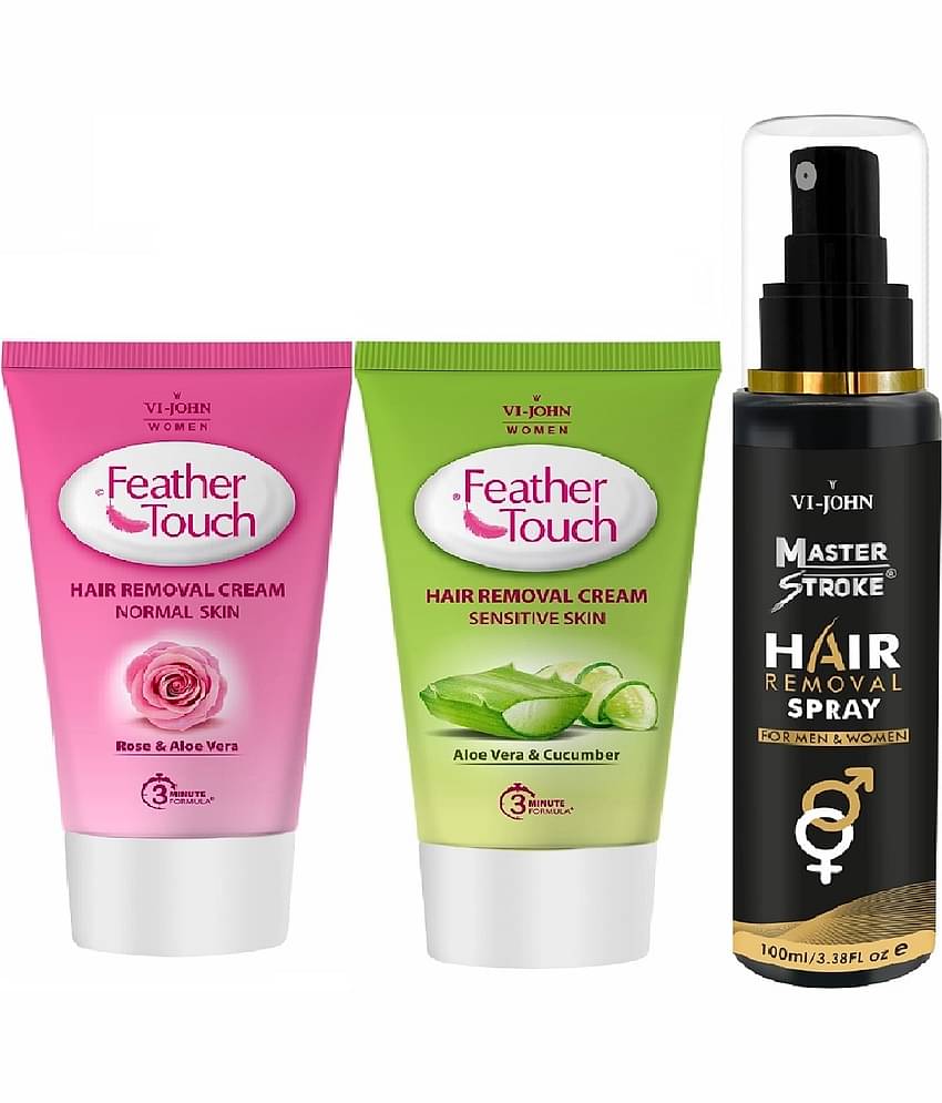 VI-JOHN Master Stroke Hair Remover Spray 100ml, Rose &Cucumber Hair Removal Cream 40g Each Pack of 3