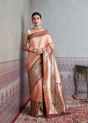 “Exclusive Offer” : Nakshatra : BanarasI Tissue Silk Saree In The Shades Of Peach
