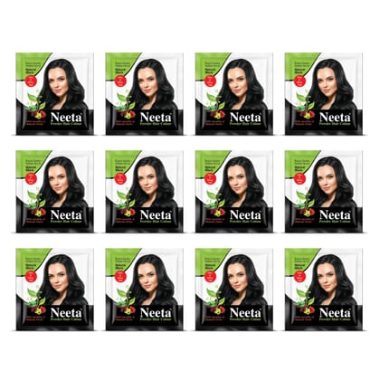 Neeta Powder Hair Colour Natural Black 5g Pack of 12, Henna Based Hair Color for Women Men, Enriched with Natural Herbs
