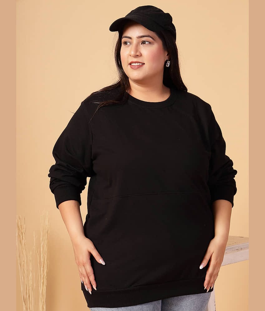 Rigo Women Cotton Round Neck Sweatshirt For ( Black )