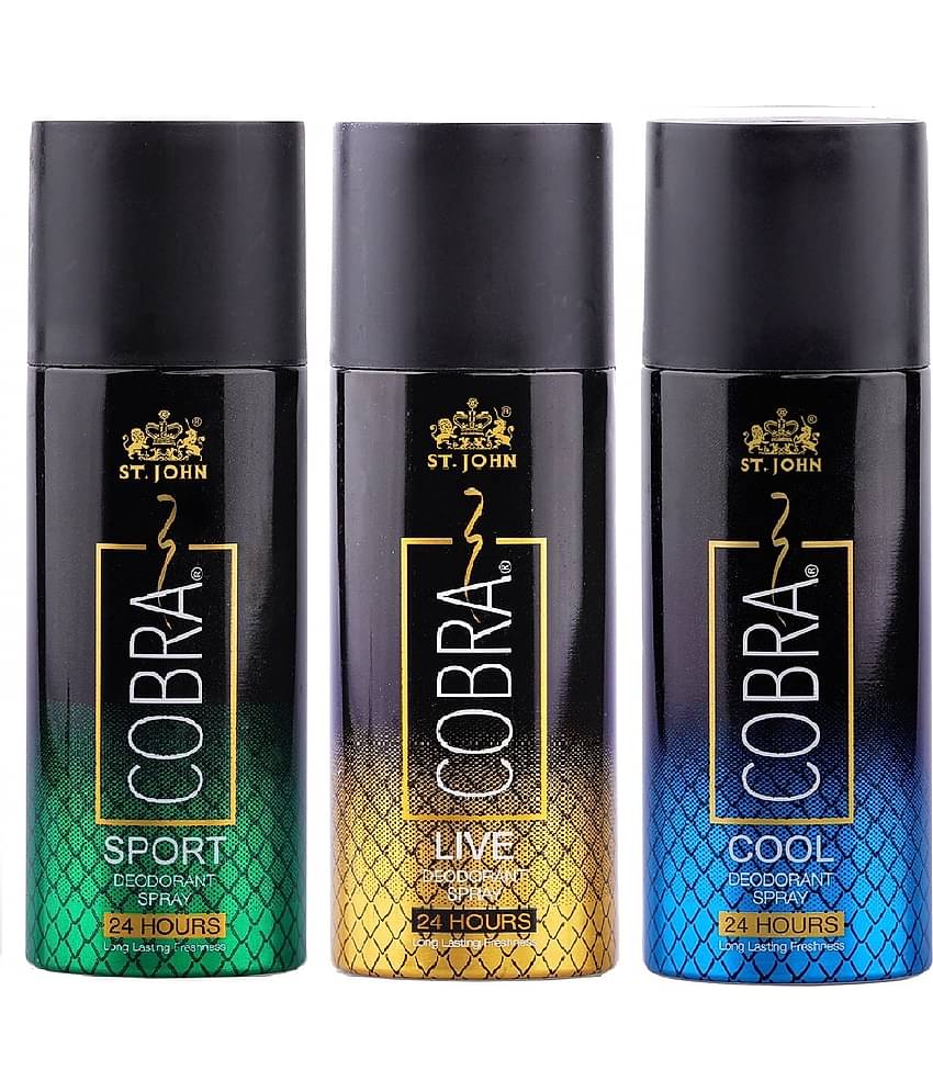 ST.JOHN Cobra Live, Cool & Sport Deodorant Spray for Men 150ml Each (300ml) Pack of 3