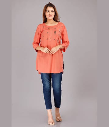 HIGHLIGHT FASHION EXPORT - Peach Rayon Women's Straight Kurti ( Pack of 1 )