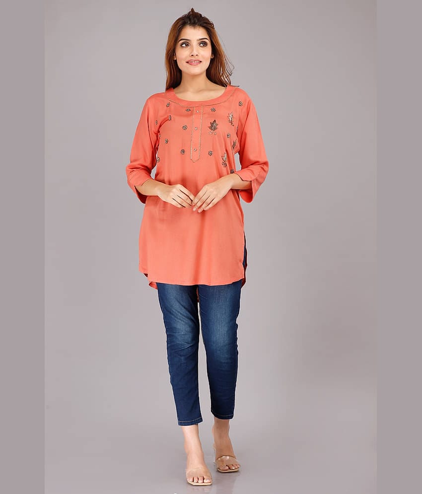 HIGHLIGHT FASHION EXPORT - Peach Rayon Women's Straight Kurti ( Pack of 1 )
