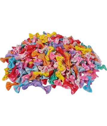 PRANSUNITA Multicolored Small Printed Ribbon Bows for Art & Crafts Tiara, Bridal & Baby Shower, Clips, Headbands, Cake Decoration – Tiny Bows - Stem less - 50 pcs – size 2 x 4 cm