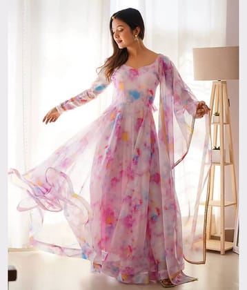 kedar fab Pink Anarkali Georgette Women's Stitched Ethnic Gown ( Pack of 1 )