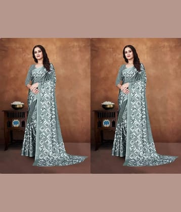 JIHANA FAB Georgette Printed Saree With Unstitched Blouse Piece ( Green )