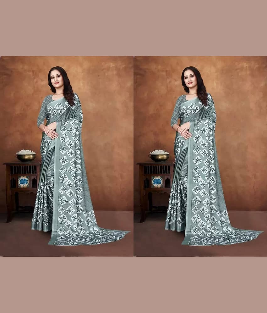 JIHANA FAB Georgette Printed Saree With Unstitched Blouse Piece ( Green )