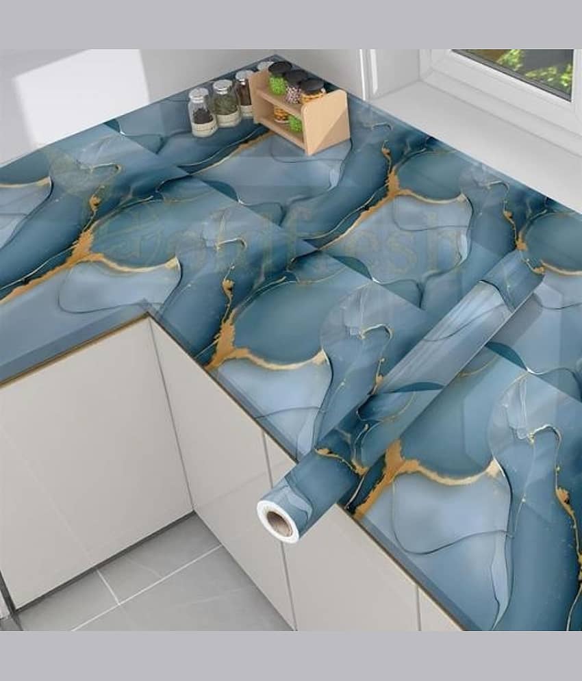 KRAMOX Wallpaper for Kitchen Wall, Waterproof Oil-Proof Black Gold Marble Wallpapers for Kitchen Slab, Furniture, Bathroom, Counter top, (Size:60*200 Cm)