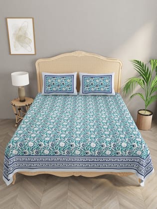 Floral Print Cotton Double King Bedsheet with 2 Pillow Covers-Ethnic Motifs / Double King (90X108 Inches) / Regular