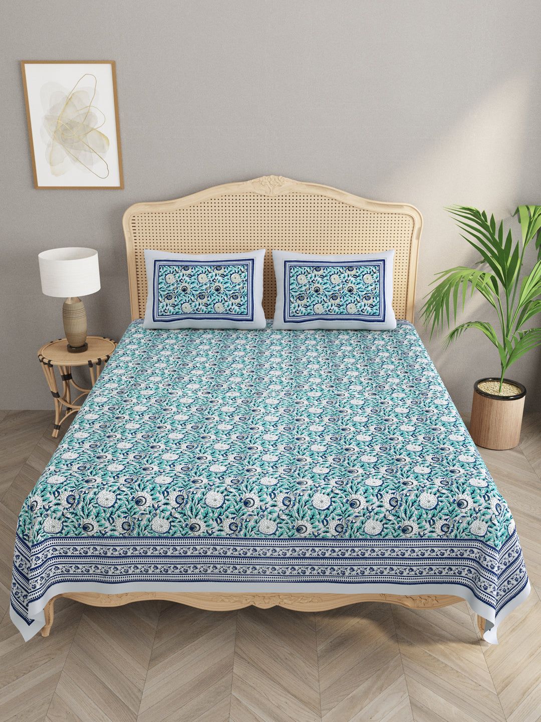 Floral Print Cotton Double King Bedsheet with 2 Pillow Covers-Ethnic Motifs / Double King (90X108 Inches) / Regular